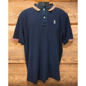 Psycho Bunny Mens Polo Size 8 Large Navy W/ Striped Collar
